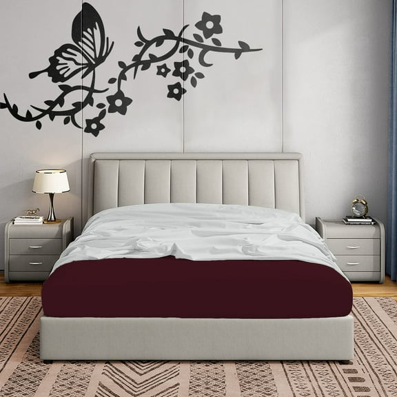 BedDecor 100% Egyptian Cotton 400TC 1Pcs Wine Twin Size 15 Inches Deep Pocket Fitted Sheet Solid Pattern