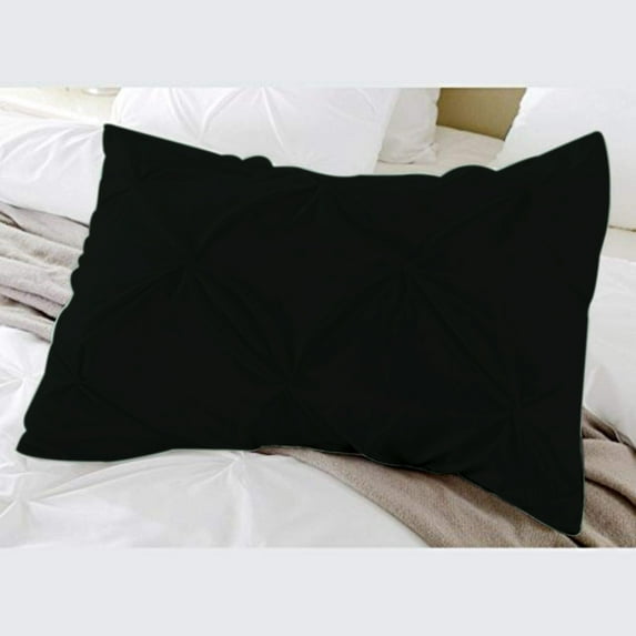 BedDecor 100% Egyptian Cotton 600TC 2PC Pinch Pillow Sham Solid Black Queen