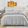 thumbnail image 1 of BedDecor 100% Egyptian Cotton Ruffle Trim Fringe Duvet Cover Set: Elegance with a Delicate Touch |California King/King, Silver, 1 of 5