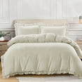 thumbnail image 1 of BedDecor 100% Egyptian Cotton Ruffle Trim Fringe Duvet Cover Set: Elegance with a Delicate Touch |Full/Queen, Pearl, 1 of 5