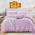 thumbnail image 1 of BedDecor 100% Egyptian Cotton Ruffle Trim Fringe Duvet Cover Set: Elegance with a Delicate Touch |Oversize King, Pink, 1 of 5