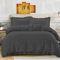 BedDecor 100% Egyptian Cotton Ruffle Trim Fringe Duvet Cover Set: Elegance with a Delicate Touch |Oversized King, Charcoal Grey