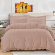BedDecor 100% Egyptian Cotton Ruffle Trim Fringe Duvet Cover Set Elegance with a Delicate Touch |Oversized King, Chic Blush