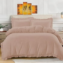 BedDecor 100% Egyptian Cotton Ruffle Trim Fringe Duvet Cover Set: Elegance with a Delicate Touch |Oversized King, Chic Blush