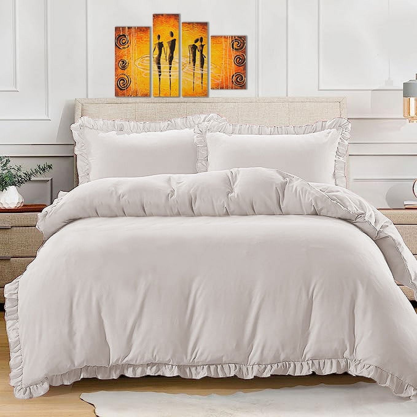 BedDecor 100 Egyptian Cotton Ruffle Trim Fringe Duvet Cover Set