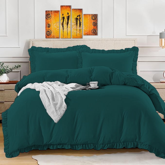 BedDecor 100% Egyptian Cotton Ruffle Trim Fringe Duvet Cover Set ...