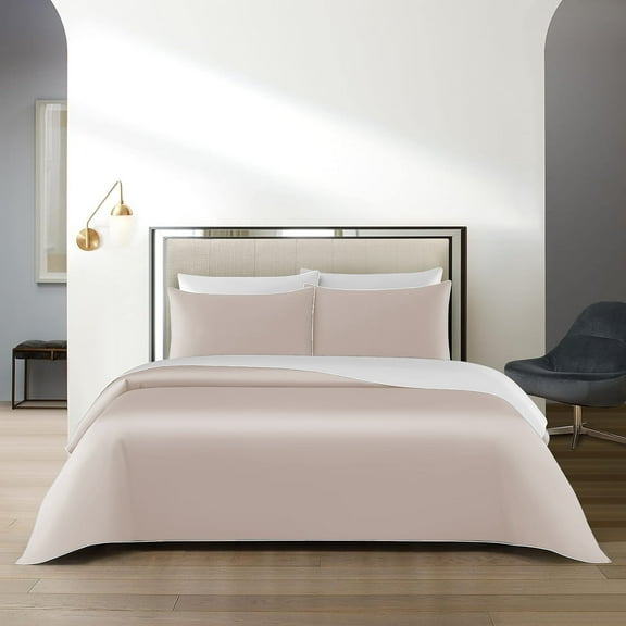 BedDecor 3-Piece Reversible Duvet Cover Set in Blush & White for Twin/Twin XL: Versatile Elegance for Your Bedroom