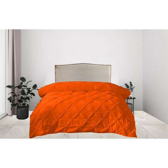 BedDecor 300 GSM 1Pcs Pinch Pleated Solid (Orange, Oversize King) 100% Egyptian Cotton Base Comforter