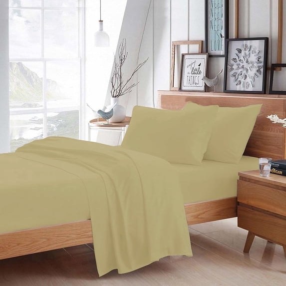 BedDecor 400 TC 100% Egyptian Cotton 4PC Sheet Set, 1PC Fitted Sheet, 1Flat Sheet and 2 Pillow Covers Taupe Twin Size 15" Deep Pocket Solid Pattern