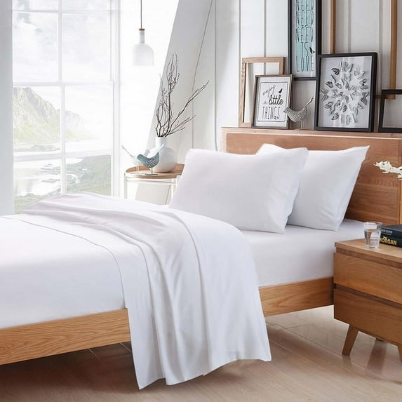 BedDecor 400 TC 100% Egyptian Cotton 4PC Sheet Set, 1PC Fitted Sheet, 1Flat Sheet and 2 Pillow Covers White Full Size 18" Deep Pocket Solid Pattern