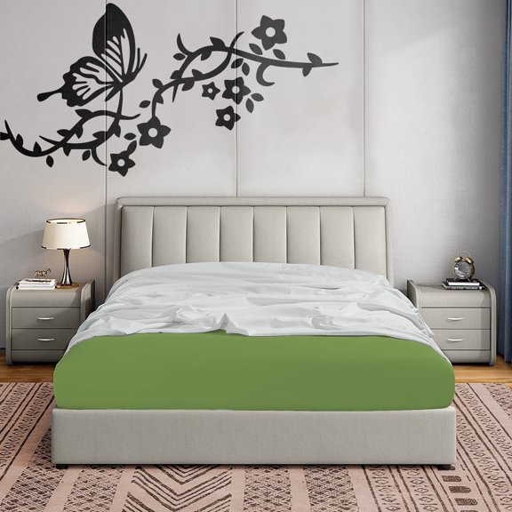 BedDecor 400TC 100% Egyptian Cotton 1 Pcs Fitted Sheet 15 Inches Solid Sage Color Twin Size