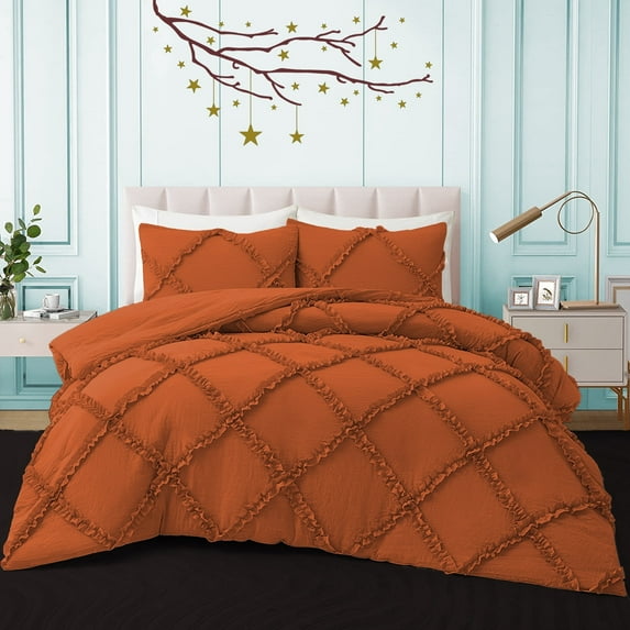 BedDecor 400TC 100% Egyptian Cotton 3PC Orange Twin/Twin XL Size Diamond Ruffle Duvet Cover Set