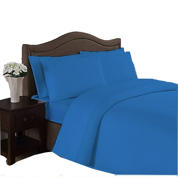 BedDecor 600 TC 100% Egyptian Cotton 6 Pcs Sheet Set Solid 15 inches (Medium Blue,Full)