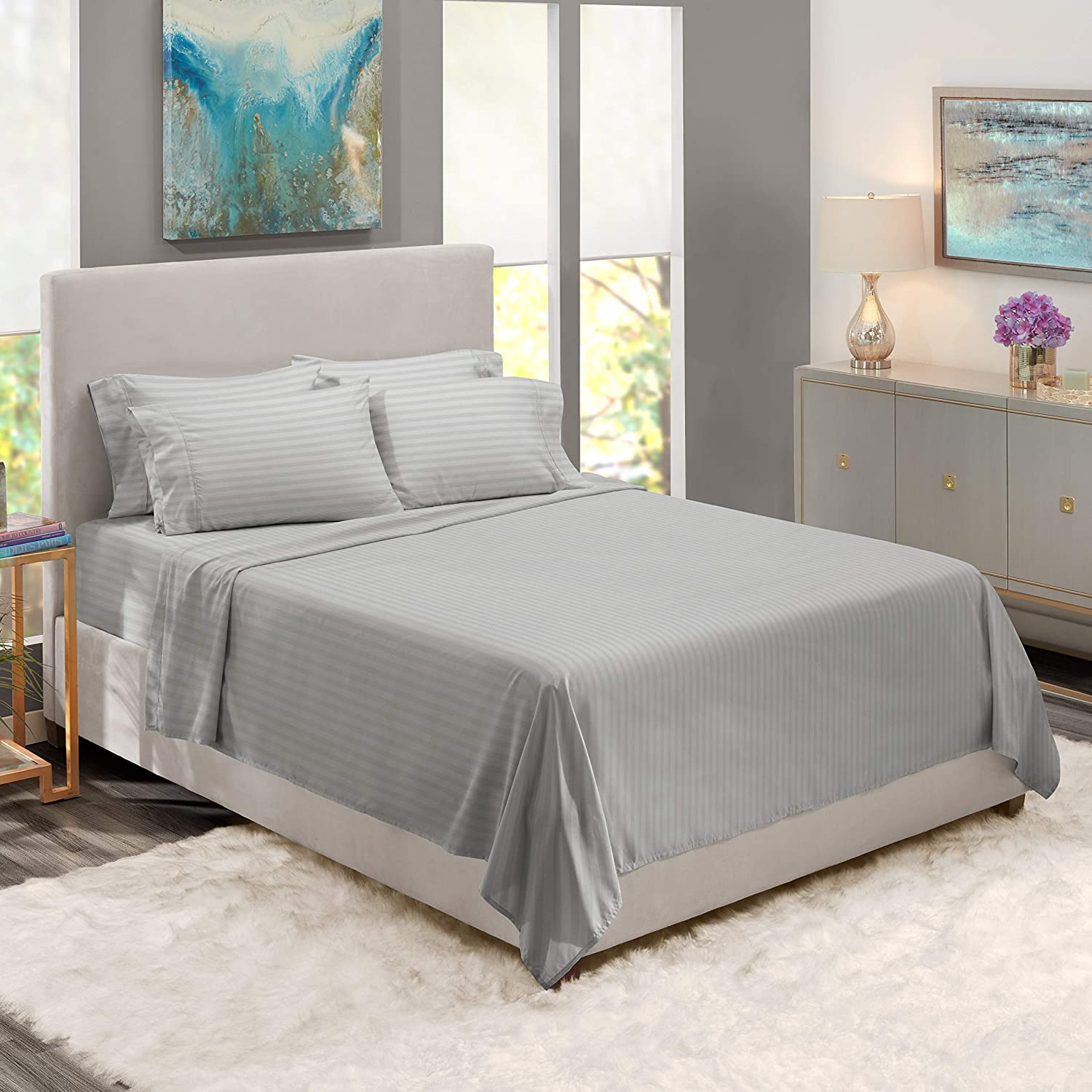Himeya Bedding 100% Natural Cotton 6-PC King Sheet Set - 550 TC, Fits Deep Pockets Up To 28" (Ivory)