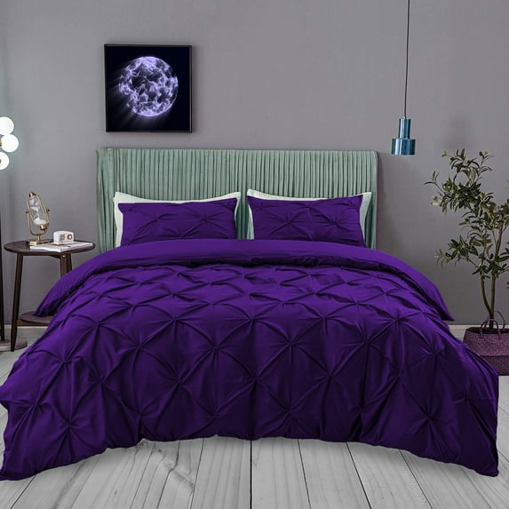 BedDecor 600 TC 3 Piece Pinch Pleated(Purple,Twin/Twin XL) 100% Egyptian Cotton Base Duvet Set