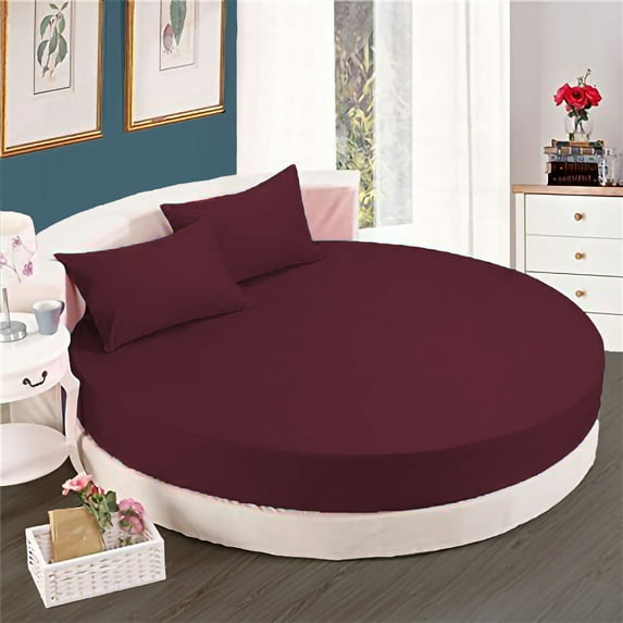 BedDecor 600 TC Solid Pattern Fits Upto 9" to 15" Inch Extra Deep Pocket (Wine, 84" Diameter) 100% Egyptian Cotton Base 4 Pcs Round Sheet Set