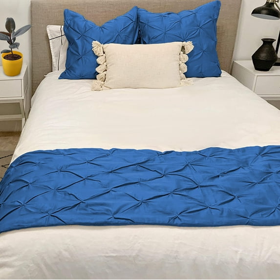 BedDecor 600 Thread Count Pinch Pleated 3 Piece Solid (Medium Blue, Queen) 100% Egyptian Cotton Base Bed Runner