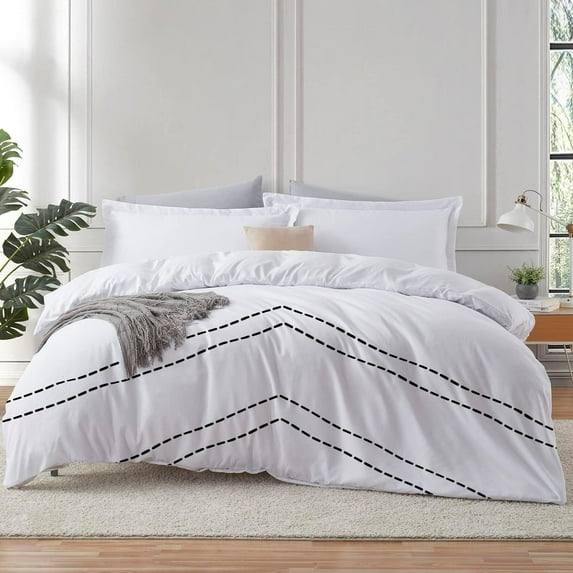 BedDecor 600TC Arrow Geometric Embroidered Egyptian Cotton Duvet Cover Set: A 3-Piece Masterpiece California King/King, White
