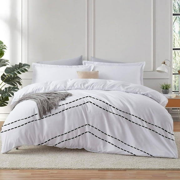 BedDecor 600TC Arrow Geometric Embroidered Egyptian Cotton Duvet Cover Set: A 3-Piece Masterpiece Oversized King, White