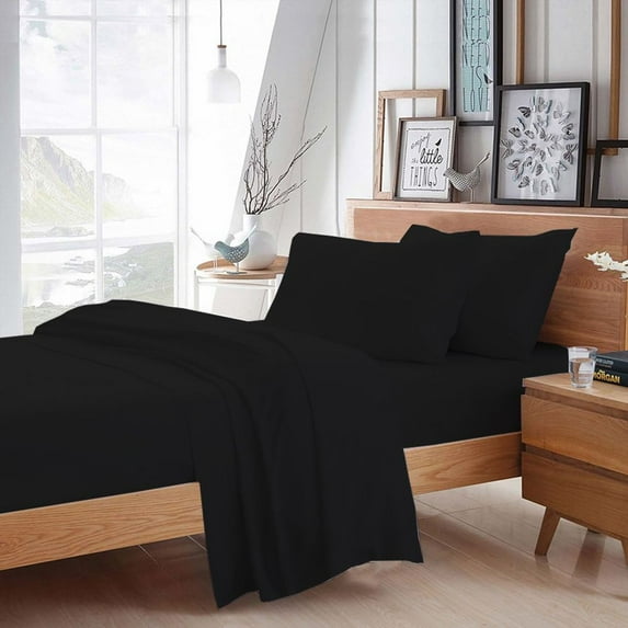 BedDecor - All Weather RV Camper Sheet Set (Black/35"x80"/Drop Length-21") | 600 Thread Count Egyptian cotton | 1 Piece Fitted Sheet 1 Piece Flat Sheet & 2 Piece Pillow Cover