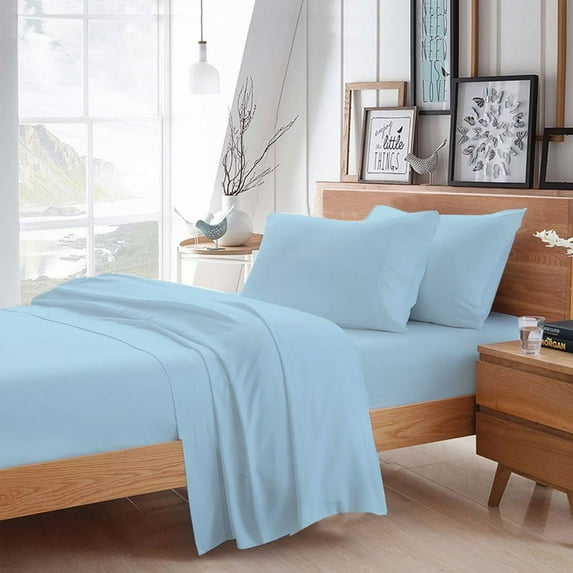 BedDecor - All Weather RV Camper Sheet Set (Light Blue/Short Queen/Drop Length-15") | 600 Thread Count Egyptian cotton | 1 Piece Fitted Sheet 1 Piece Flat Sheet & 2 Piece Pillow Cover