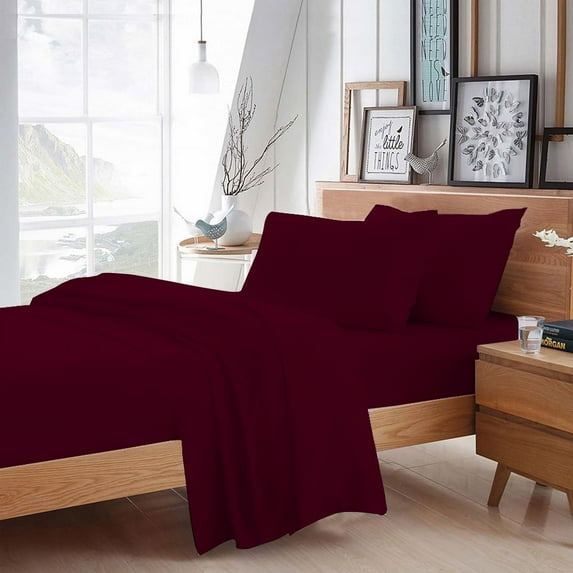 BedDecor - All Weather RV Camper Sheet Set (Wine|34"x75"|Drop Length-12")| 600 Thread Count Egyptian cotton | 1 Piece Fitted Sheet 1 Piece Flat Sheet & 2 Piece Pillow Cover