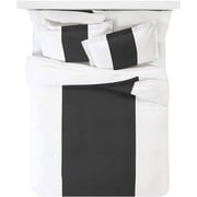 BedDecor Contrast Colorbar 3-Piece Colorful Duvet Cover Set in 100% Egyptian Cotton 600 TC for Queen/Full - Grey & White Luxurious Comfort with a Pop of Color