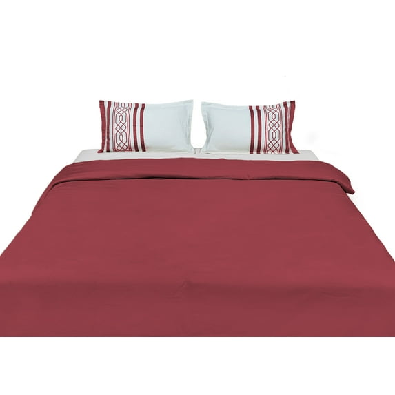 BedDecor Elegance in Every Stitch: Geometric Embroidery Cotton Duvet Cover Set: Full/Queen Size, Blood Red