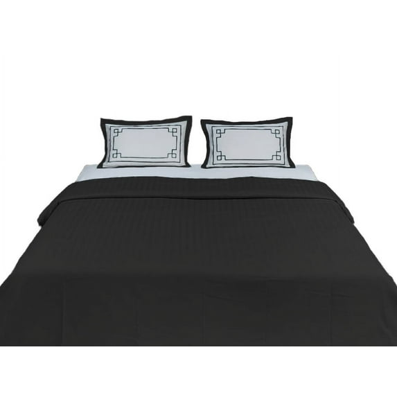 BedDecor Greek Key Monogram Embroidery Design Stripe Pattern cotton base Duvet Cover Set, Stain-Resistant Striped Duvet Set - Oversize King (Black)