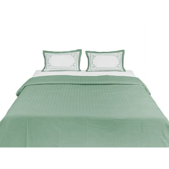 BedDecor Greek Key Monogram Embroidery Design Stripe Pattern cotton base Duvet Cover Set, Stain-Resistant Striped Duvet Set - King/California King (Olive)
