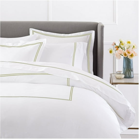 BedDecor Bedding Luxury 600-Thread-Count Egyptian Cotton Duvet Cover Set, Oversize King, Sage Solid