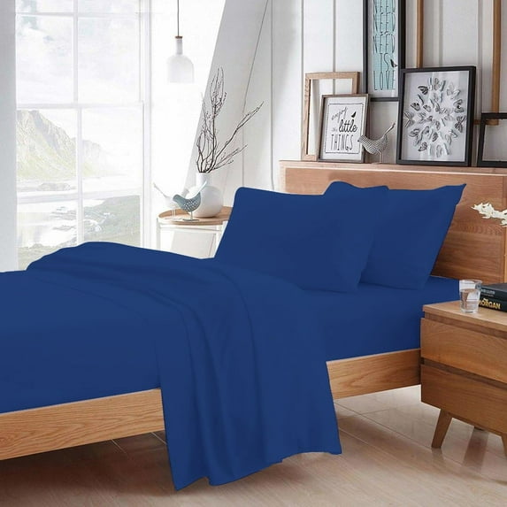 BedDecor - All Weather RV Camper Sheet Set (Royal Blue/Short King/Drop Length-15") | 600 Thread Count Egyptian cotton | 1 Piece Fitted Sheet 1 Piece Flat Sheet & 2 Piece Pillow Cover