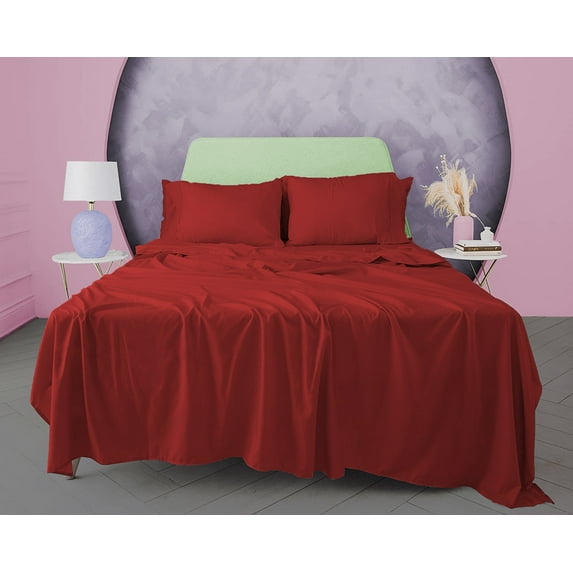 BedDecor Wonderful 3 Piece Flat Sheet 100% Egyptian Cotton 600 TC.Soft and Crisp, Breathable, Hotel Luxury Top Sheet Only, Cooling Sheets, BloodRed, King