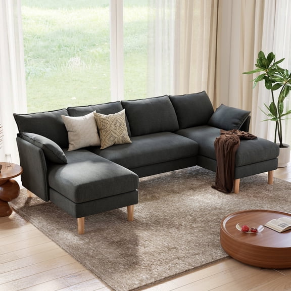 BedLuxury 100" U-Shape Sectional Sofa with Chaise, Chenille Modern Couch with High Legs for Living Room, Apartment, Dark Gray