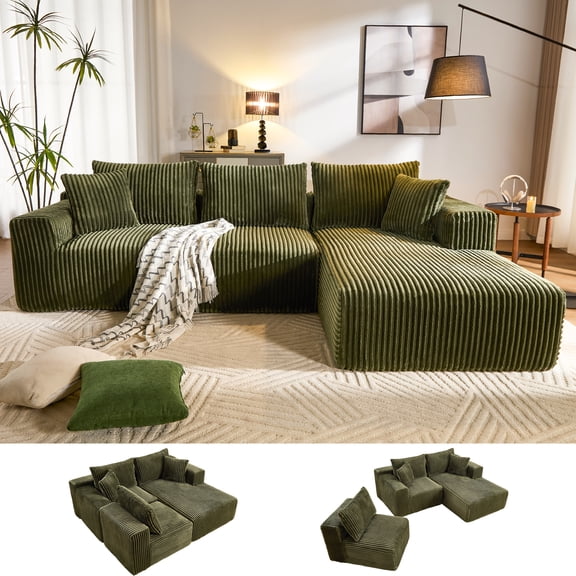 BedLuxury 110'' Modular Sectional Sofa,Sleeper Bed,L shaped Boneless Cloud Couch with Deep Seats for Living Room,No Assembly Required,Green
