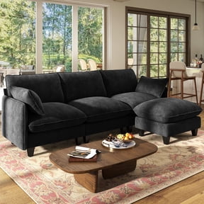 BedLuxury 105" Modular Sectional Sofa with Movable Ottoman, L-Shaped Deep Seat Cloud Couch for the Living Room, 3-Seat, Black