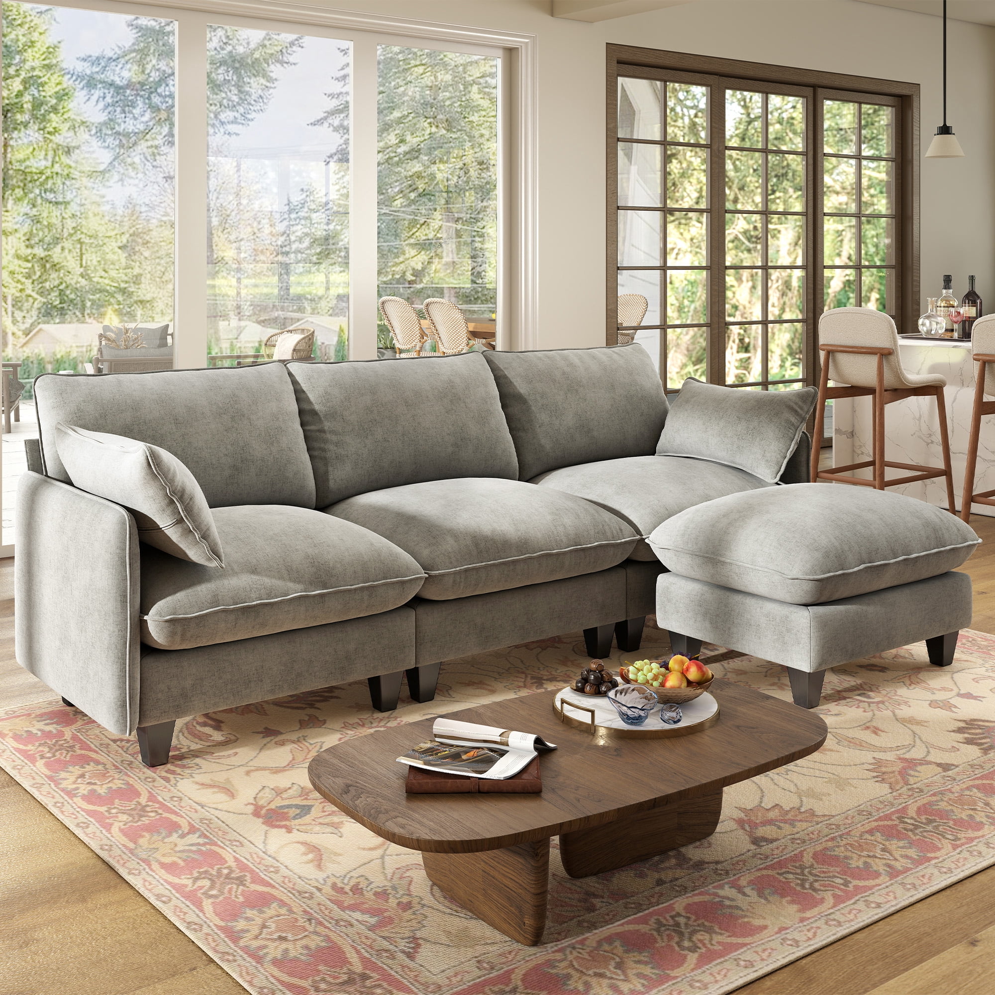 BedLuxury 105 Modular Sectional Sofa With Movable Ottoman L Shaped Deep Seat Cloud Couch For The Living Room 3 Seat Grey: Reviewed for Real Life