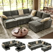BedLuxury 106" Sectional Sleeper Sofa with Pull Out Bed, Storage Seat & USB Charging, Couch Seats 9, Living Room Furniture, Chenille Gray