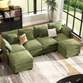 thumbnail image 1 of BedLuxury 106" U-Shaped Sectional sofa for Living Room, 4 Seats Chenille Modular Couch Sleeper Sofa with Movable Ottomans, Green, 1 of 8