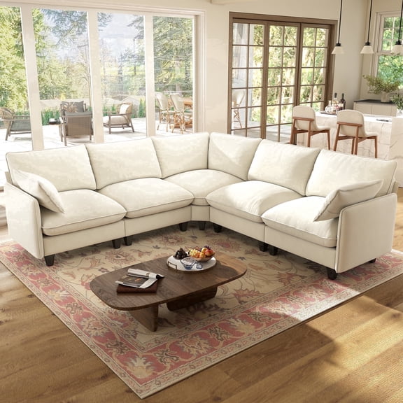 BedLuxury 107" Modular Sectional Sofa with Corner Seat,Modern V shaped Cloud Couch,Deep Seat Living Room Set, 5-Seat, Beige