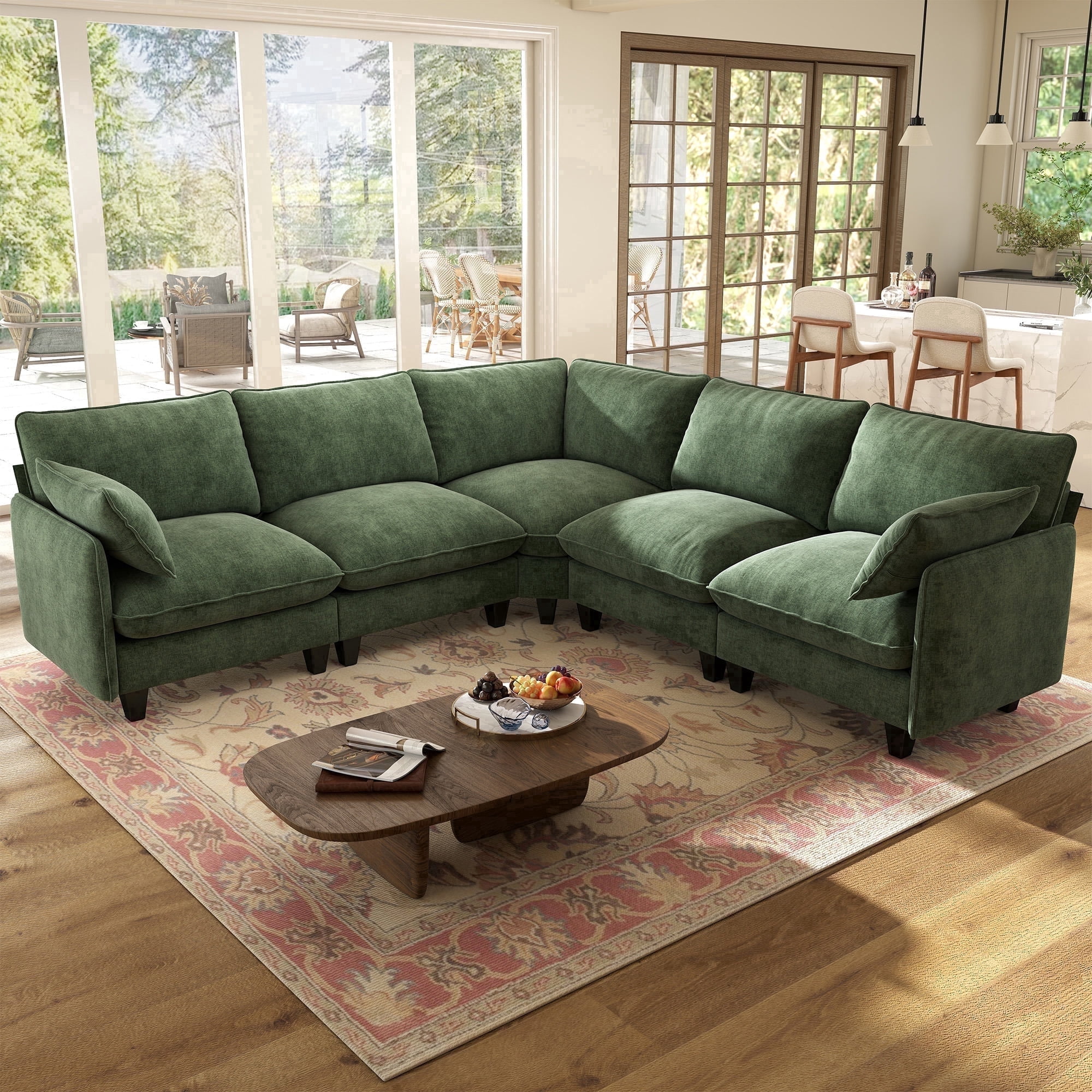 BedLuxury 107" Modular Sectional Sofa with Corner Seat,Modern V shaped Cloud Couch,Deep Seat Living Room Set, 5-Seat, Green