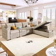 thumbnail image 1 of BedLuxury 110’’ L-Shape Convertible Sectional Couches Sofas with Storage Chaise,Chenille Comfy Couches for Living Room,Cup Holder and USB Ports,Beige, 1 of 8