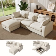 BedLuxury 110 Large Modular Sectional Cloud Sofa with Removable Storage Ottoman, Extra Deep Seat Couch, Living Room Furniture, Chenille Beige
