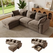BedLuxury 110" Large Modular Sectional Cloud Sofa with Removable Storage Ottoman, Extra Deep Seat Couch, Living Room Furniture, Chenille Brown