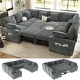 thumbnail image 1 of BedLuxury 110" Sectional Sleeper Sofa with Pull Out Bed, Storage Seat & USB Charging, U Shaped Modern Couch for Living Room, Corduroy Gray, 1 of 10