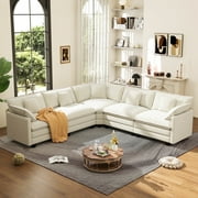 BedLuxury 111.5  Modular Sectional Sofa with Corner Seat, Modern Chenille Deep Seat Couches for Living Room, Office, 5-Seat, Beige