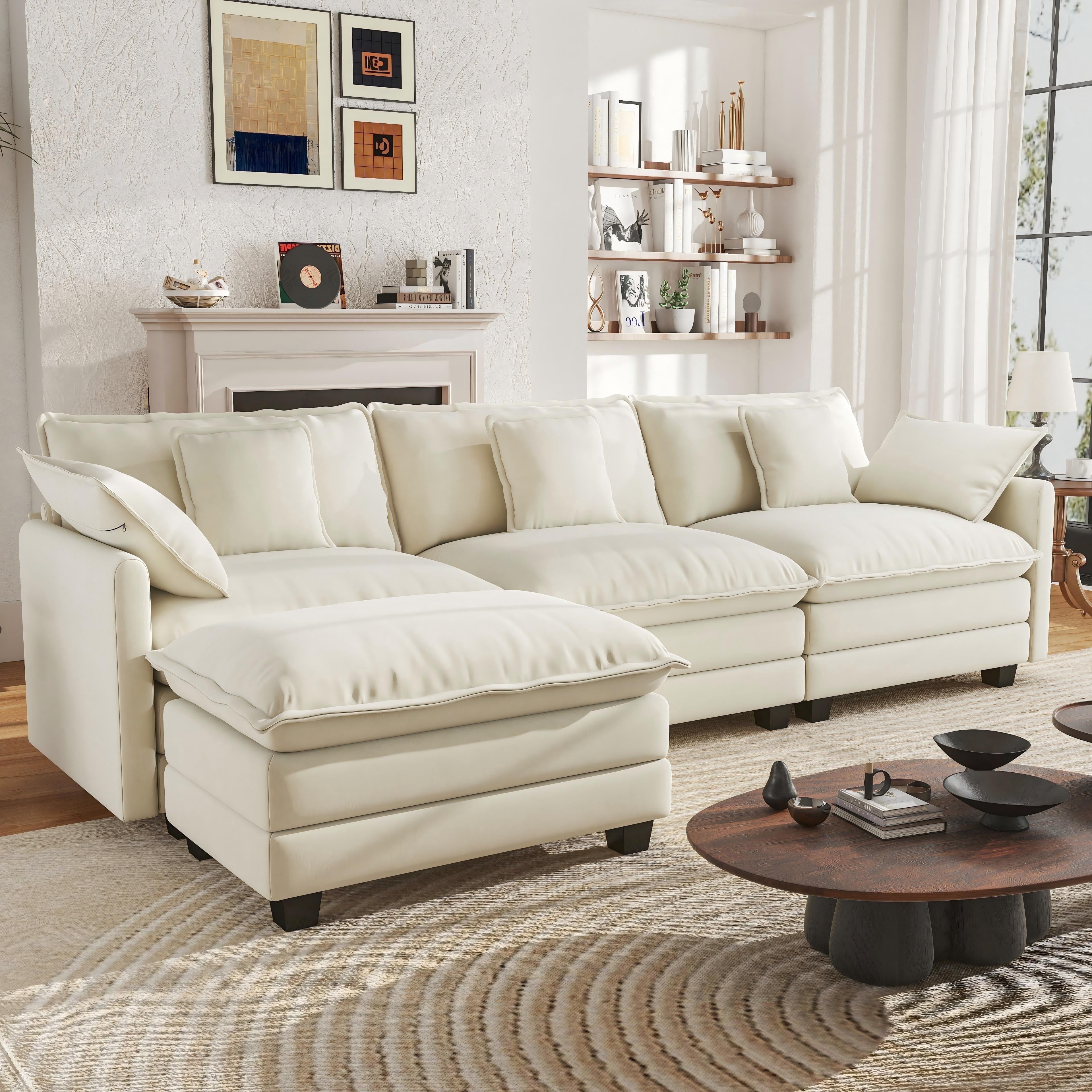 BedLuxury 111.5" Modular Sectional Sofa, L Shaped Cloud Couch, Chenille — free download