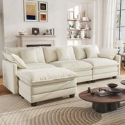 BedLuxury 111.5 Modular Sectional Sofa with Movable Ottoman, L Shaped Cloud Couch for Living Room, 3-Seat, Beige