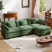 BedLuxury 111.5  Modular Sectional Sofa with Movable Ottoman, L Shaped Cloud Couch for Living Room, 3-Seat, Green