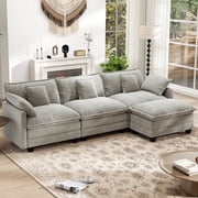 BedLuxury 111.5 Modular Sectional Sofa with Movable Ottoman, L Shaped Cloud Couch for Living Room, 3-Seat, Grey